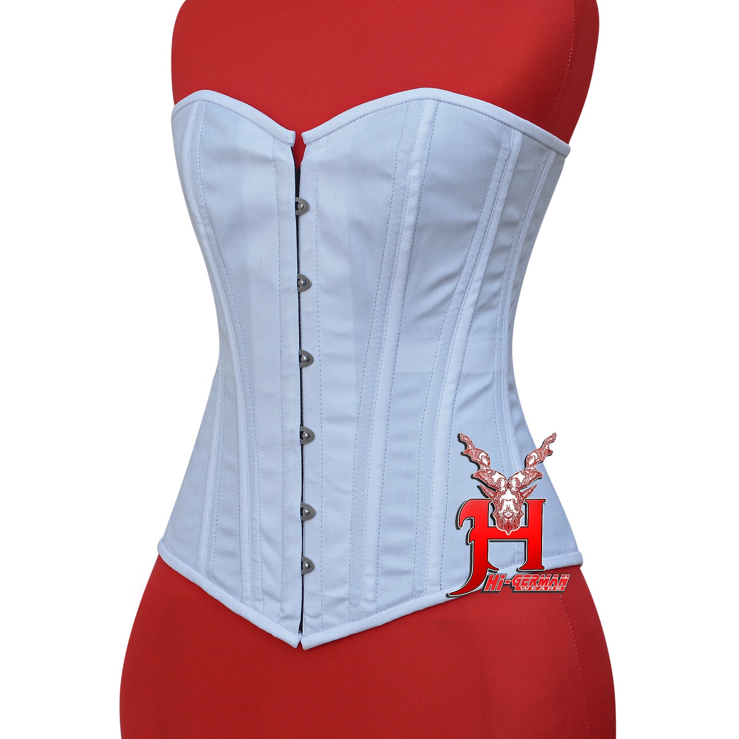 Women’s Overbust Weißes Cotton Steel Boned Hochzeits-Korsett