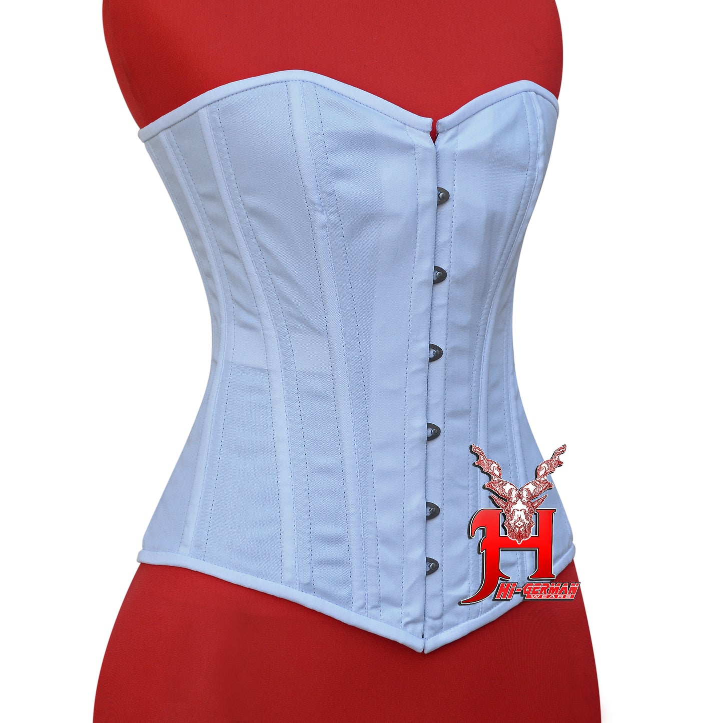 Women’s Overbust Weißes Cotton Steel Boned Hochzeits-Korsett