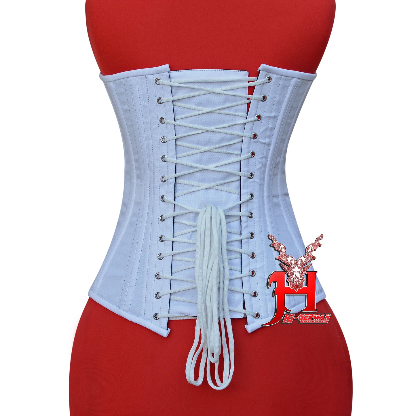 Women’s Overbust Weißes Cotton Steel Boned Hochzeits-Korsett