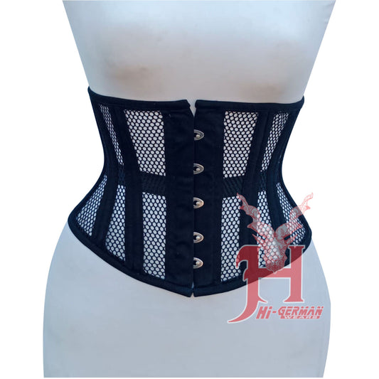 Handmade Women Underbust Black Cotton Mesh Steel Boned Truly Waist Trainer Body Shaper Corsets Hi-142 underbust corset corsage