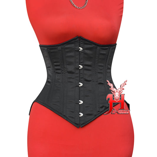 Women’s Underbust Black Satin Corset – Doppelstahl Unterbrust Korsett Waist Trainer