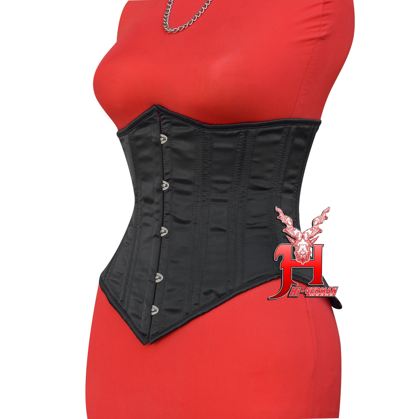 Women’s Underbust Black Satin Corset – Doppelstahl Unterbrust Korsett Waist Trainer