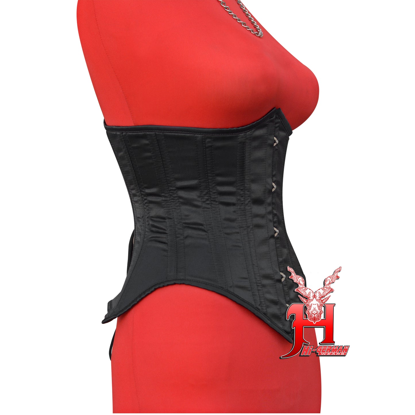 Women’s Underbust Black Satin Corset – Doppelstahl Unterbrust Korsett Waist Trainer