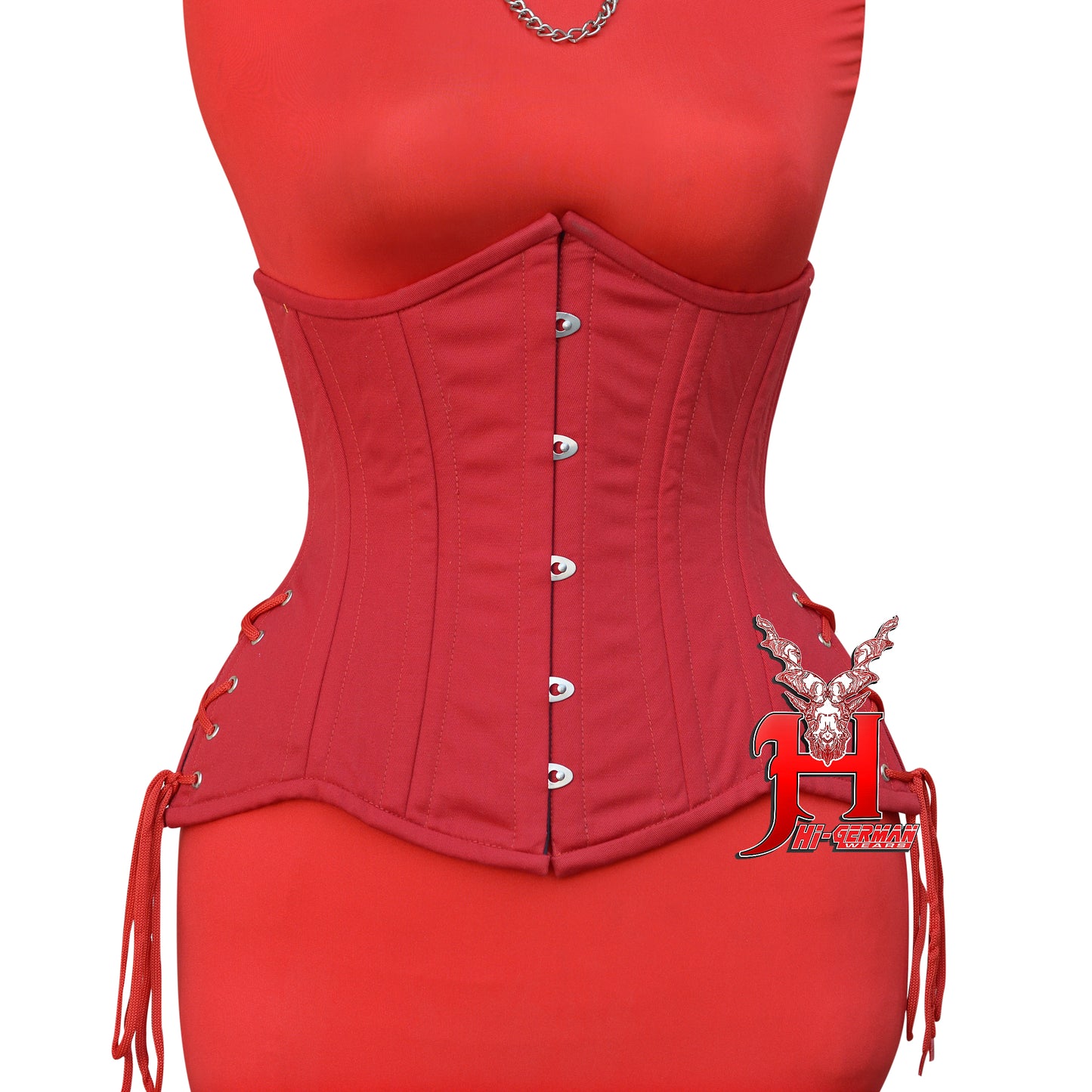 Women’s Gothic Underbust Korsett – Red Cotton Double Steel Boned mit Side Laces