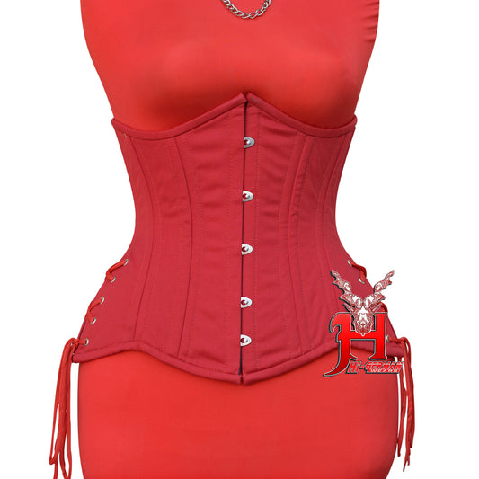 Women’s Gothic Underbust Korsett – Red Cotton Double Steel Boned mit Side Laces