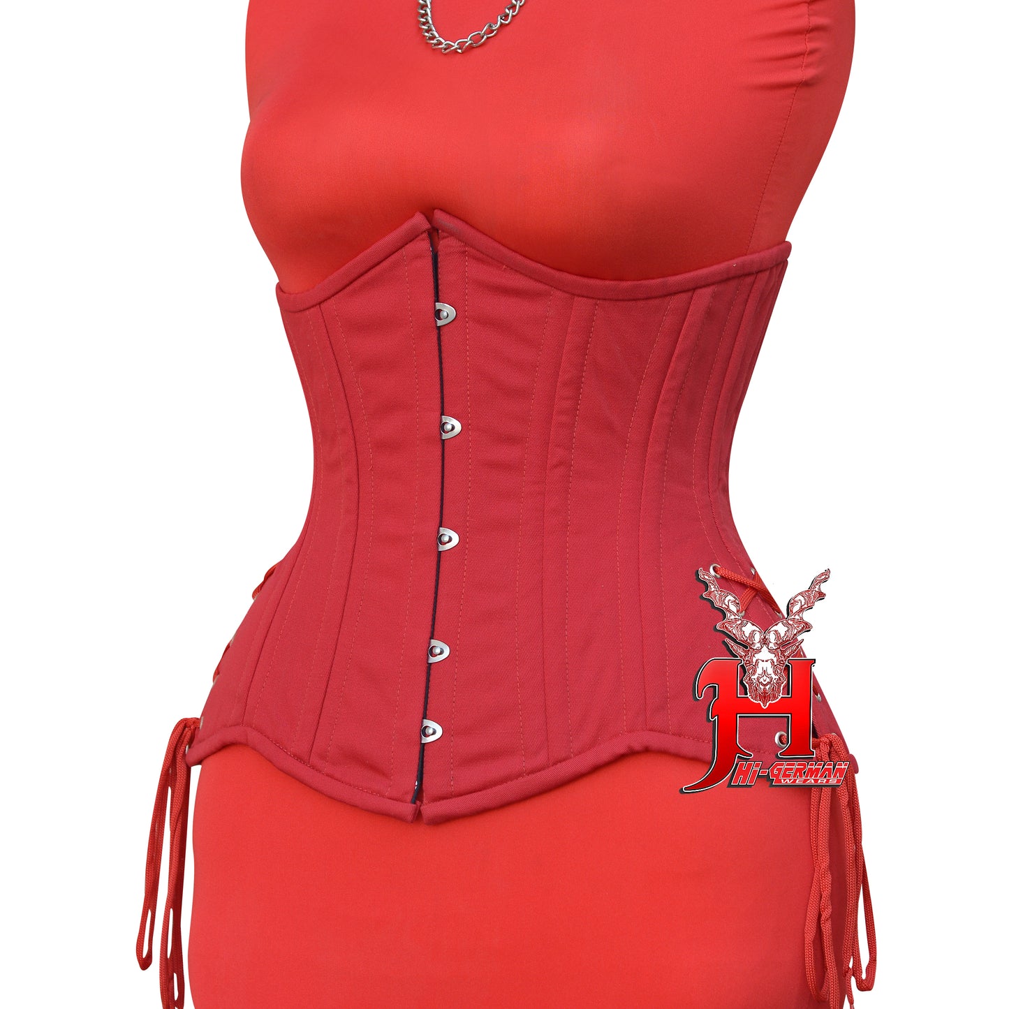 Women’s Gothic Underbust Korsett – Red Cotton Double Steel Boned mit Side Laces