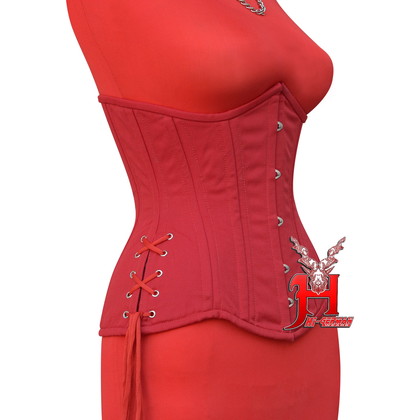 Women’s Gothic Underbust Korsett – Red Cotton Double Steel Boned mit Side Laces