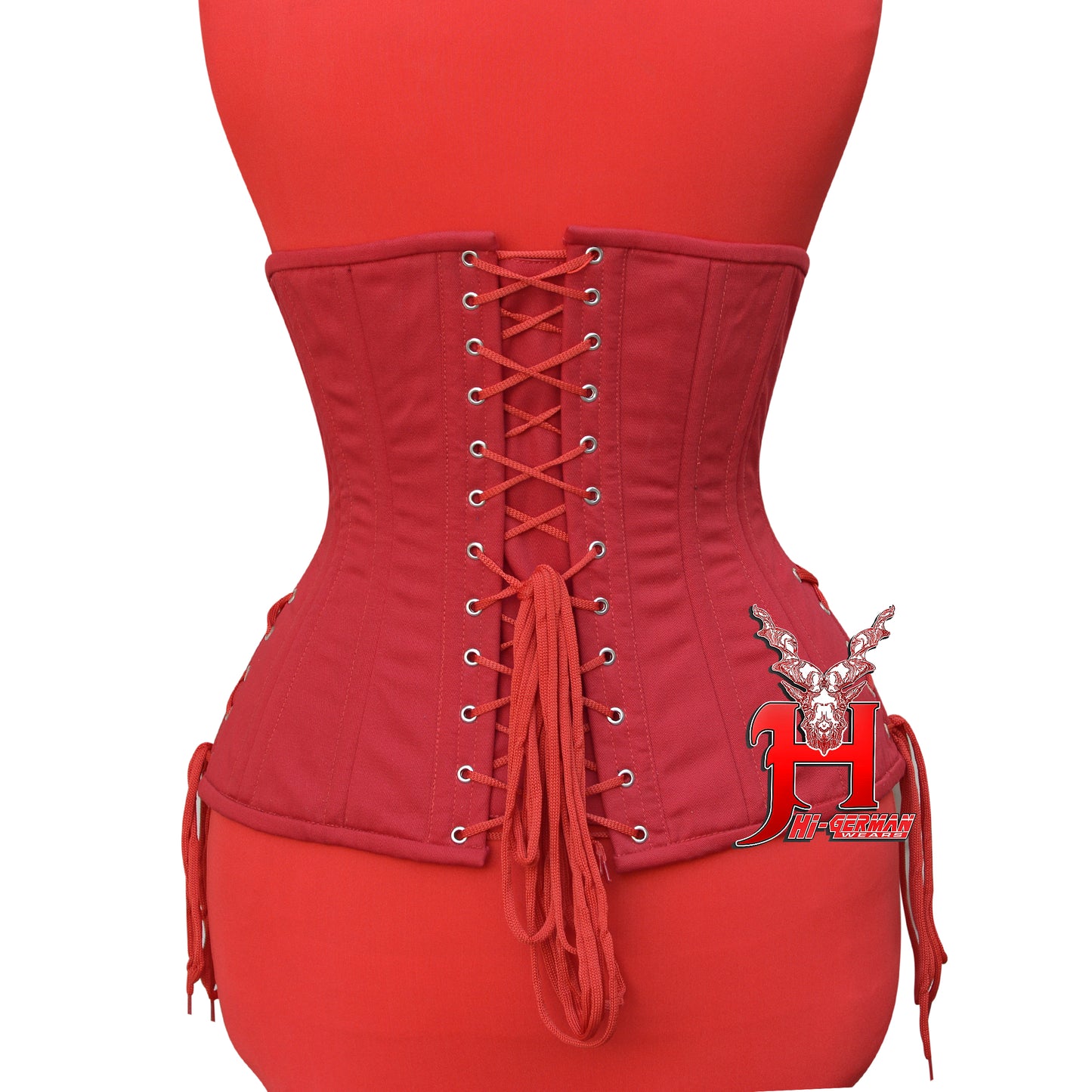Women’s Gothic Underbust Korsett – Red Cotton Double Steel Boned mit Side Laces