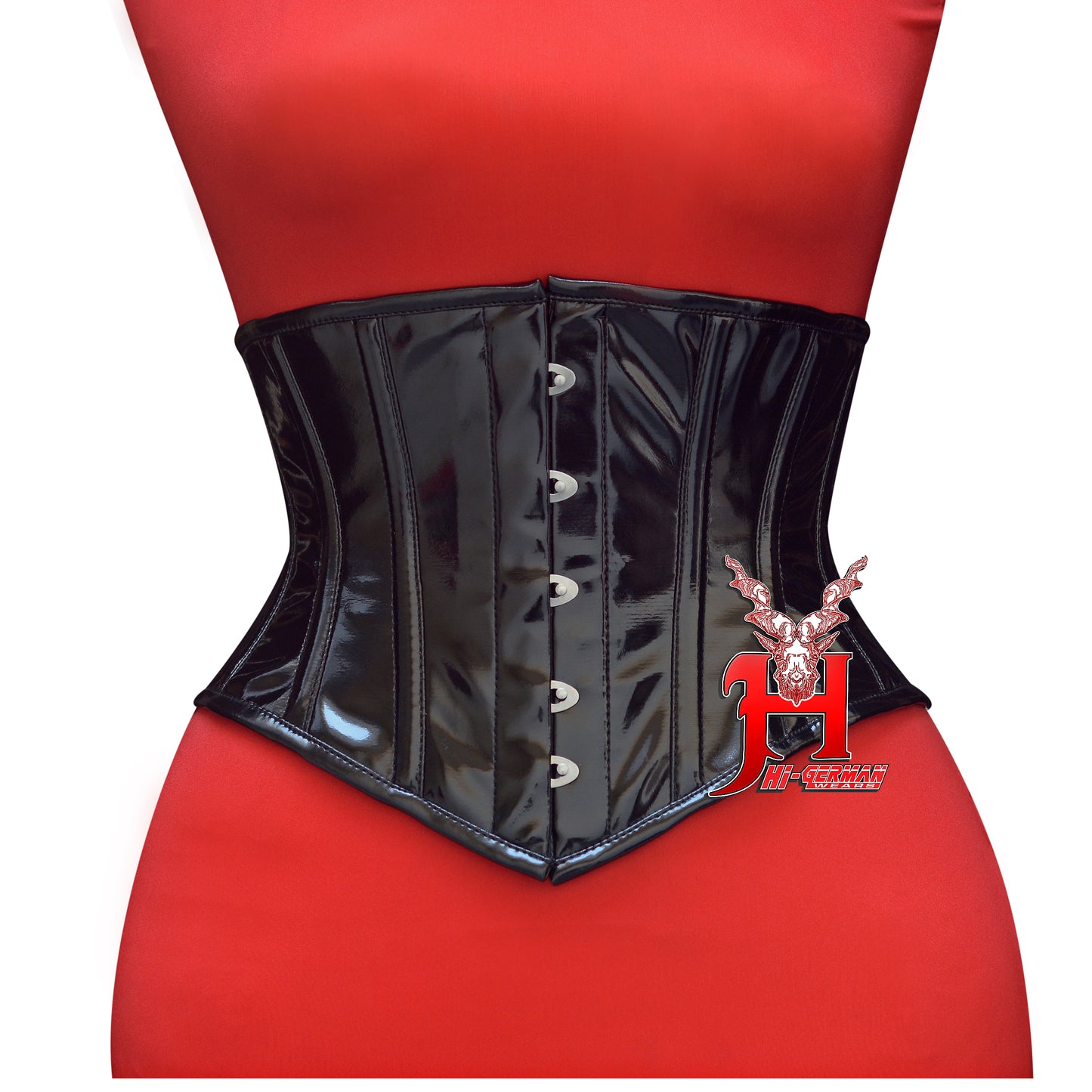 Women’s Underbust Black PVC Steel Boned Corset | Unterbrust Korsett Schwarz
