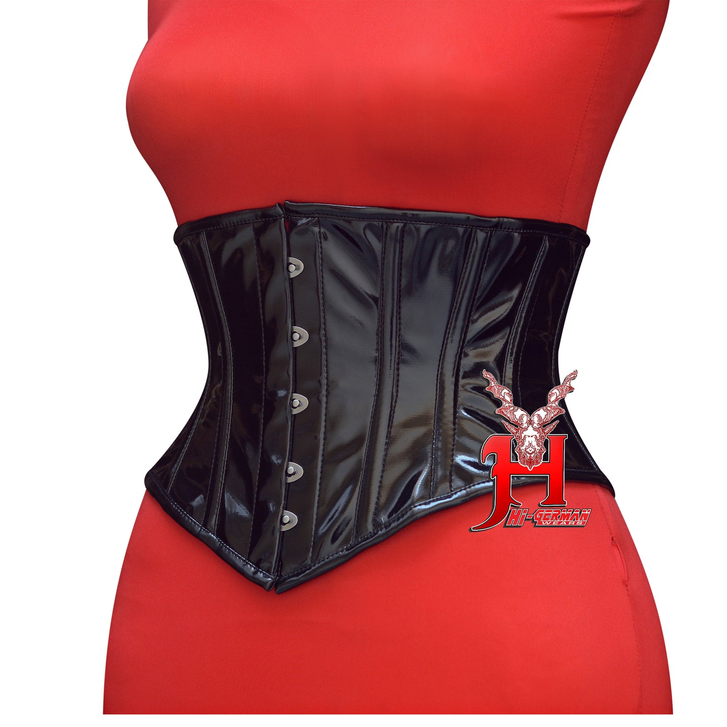 Women’s Underbust Black PVC Steel Boned Corset | Unterbrust Korsett Schwarz