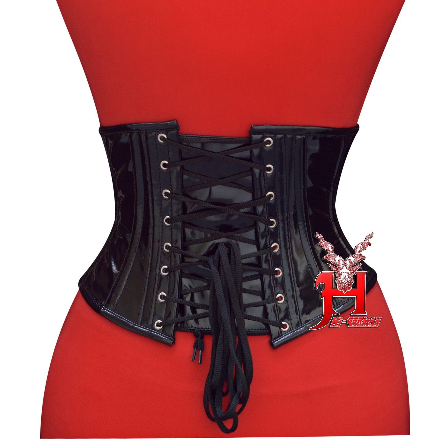 Women’s Underbust Black PVC Steel Boned Corset | Unterbrust Korsett Schwarz