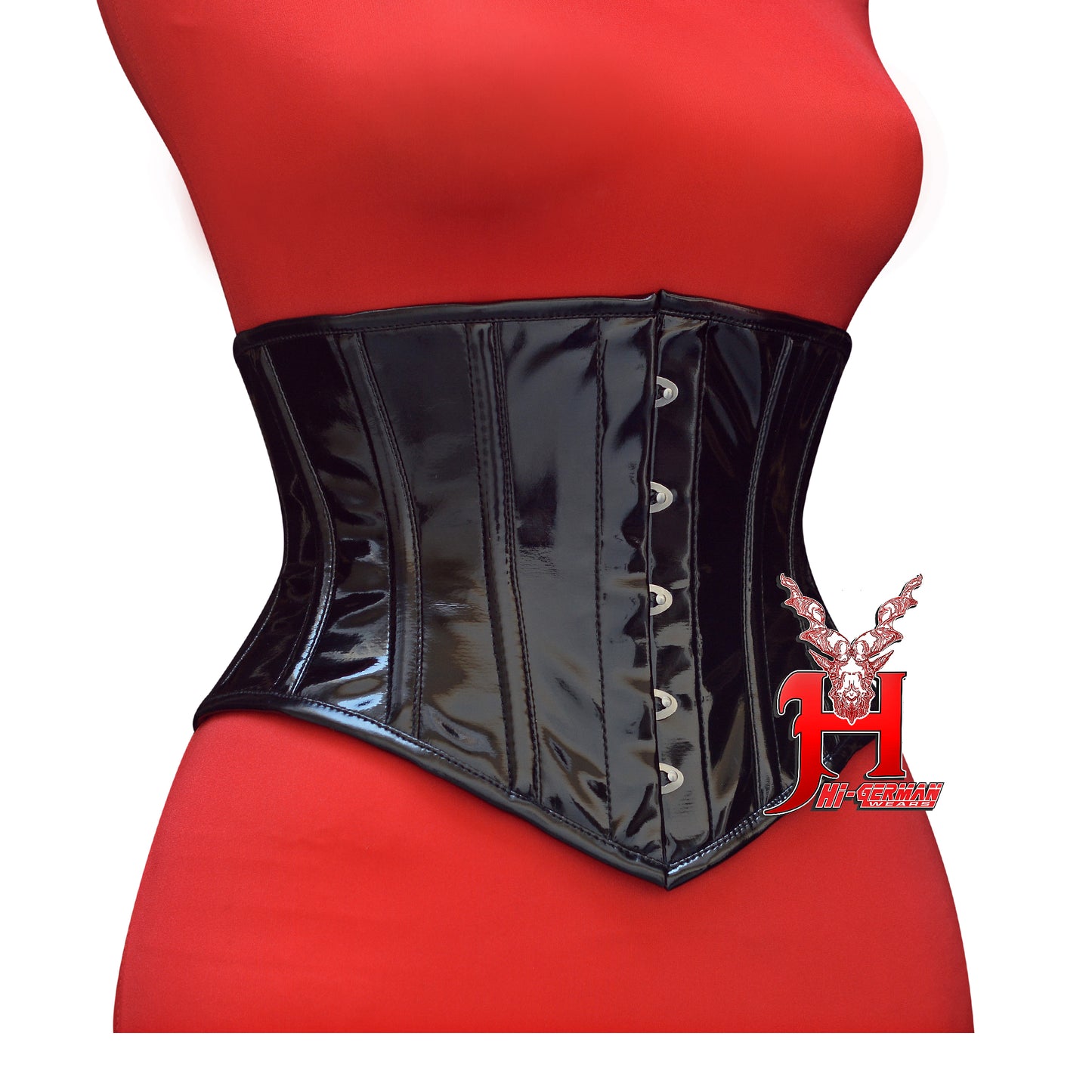 Women’s Underbust Black PVC Steel Boned Corset | Unterbrust Korsett Schwarz
