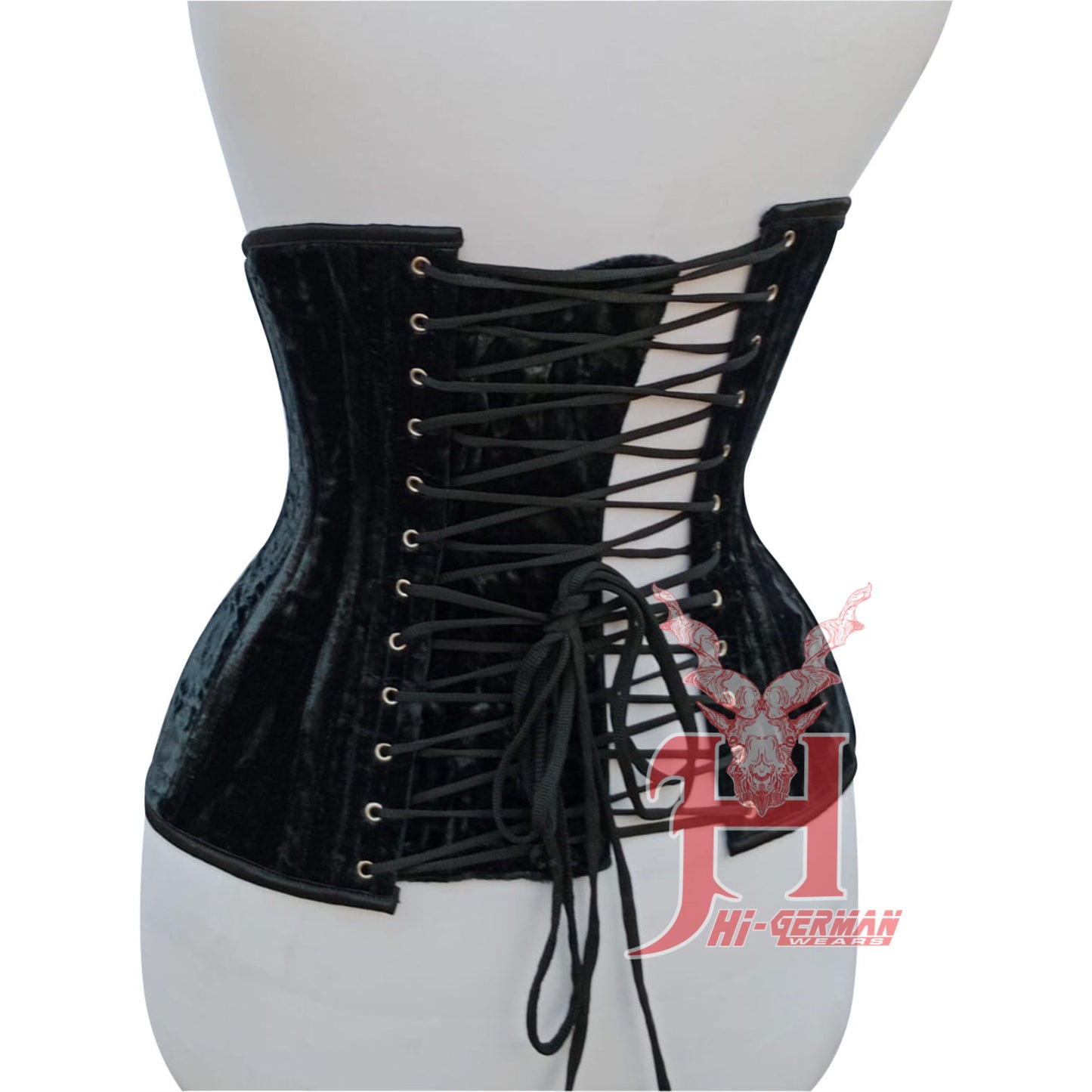 Handmade Women's Black Velvet Underbust corsets Double Steel Boned Waist Trainer