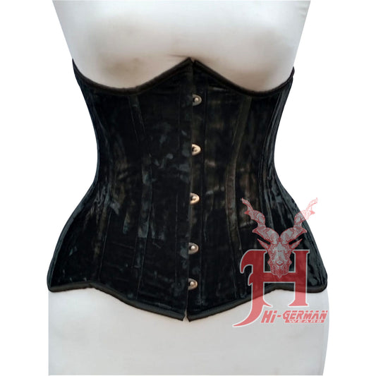 Handmade Women's Black Velvet Underbust corsets Double Steel Boned Waist Trainer