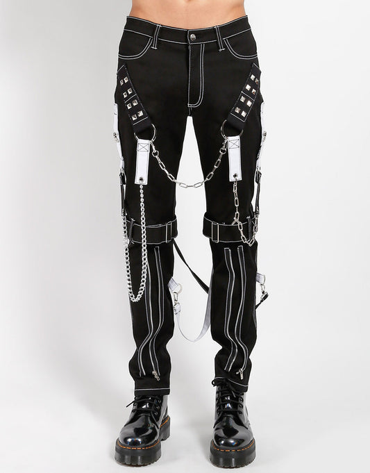 Gothic Hose Schwarz – Weiße Naht, Riemen, Ketten, Reißverschlüsse – Unisex