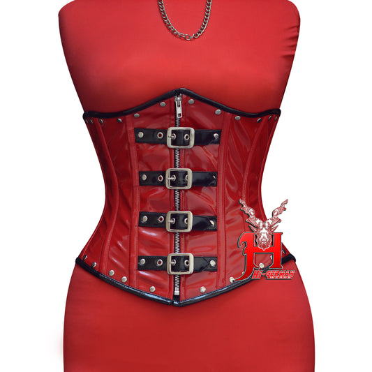 Women’s Underbust Red PVC Steel Boned Front Zip Corset | Unterbrust Korsett Rot