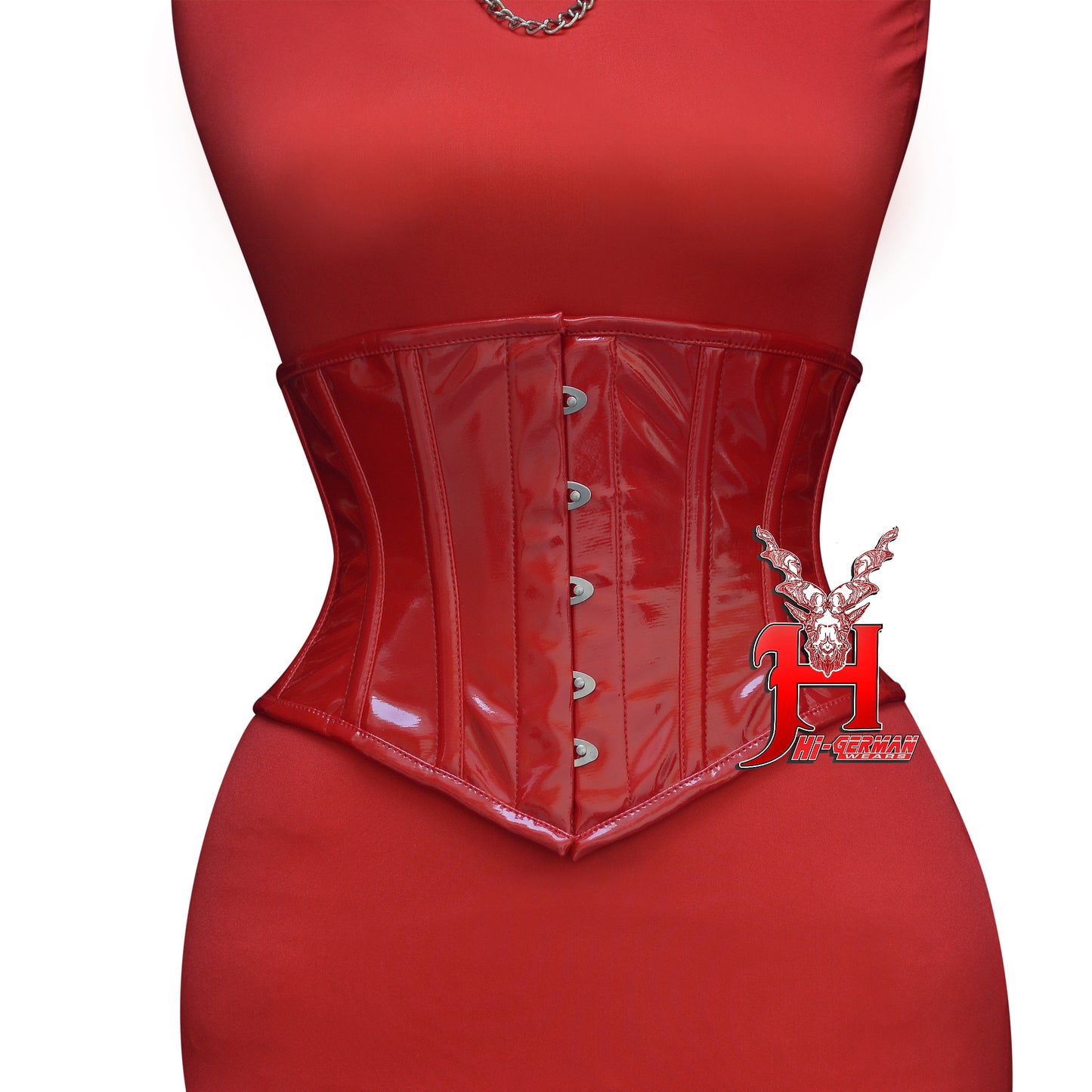 Women’s Underbust Red PVC Steel Boned Corset | Unterbrust Korsett Rot