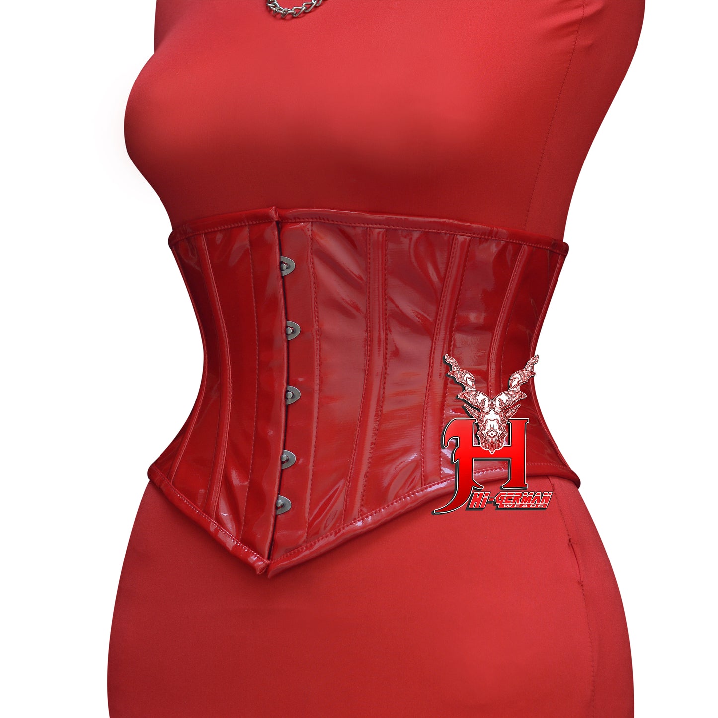 Women’s Underbust Red PVC Steel Boned Corset | Unterbrust Korsett Rot
