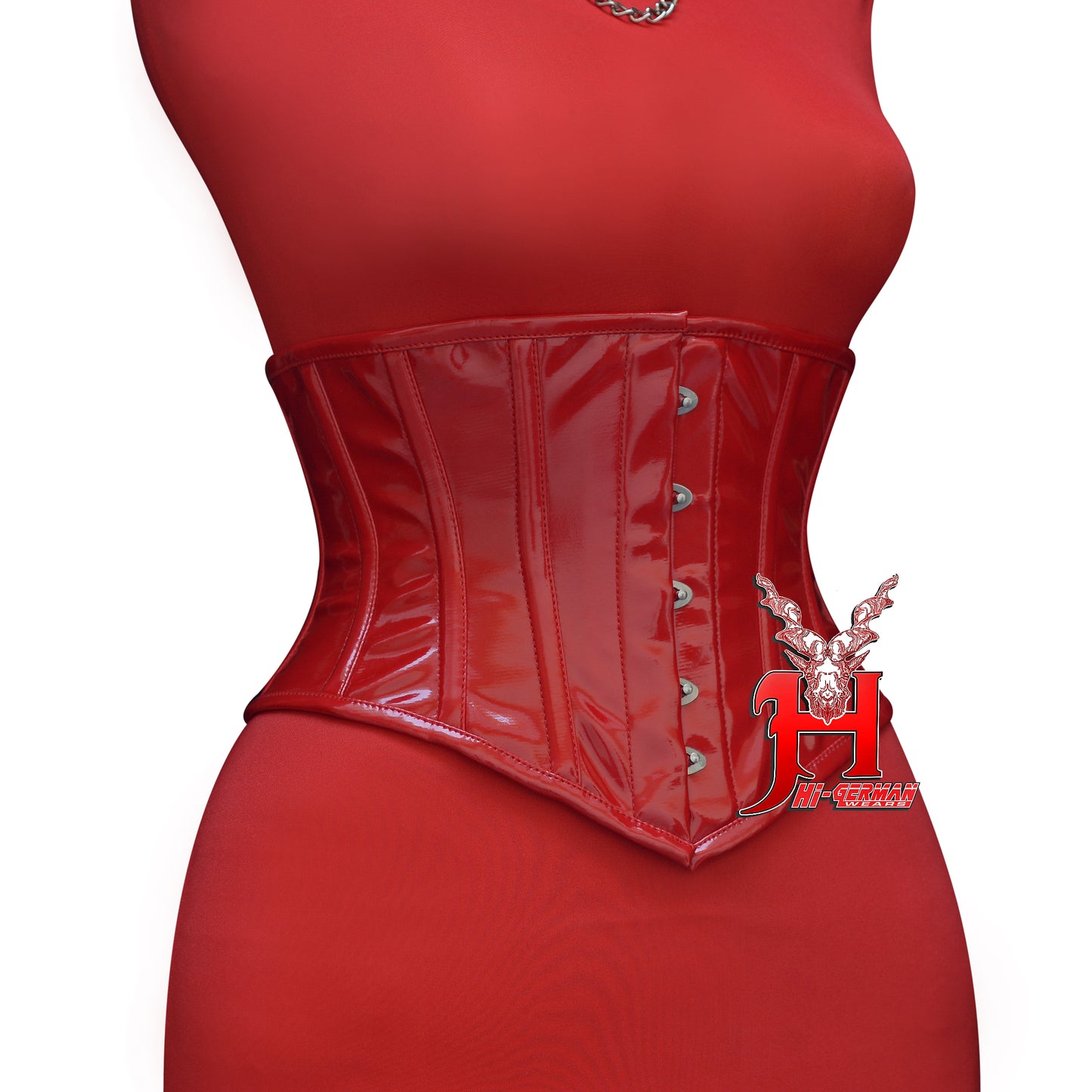 Women’s Underbust Red PVC Steel Boned Corset | Unterbrust Korsett Rot