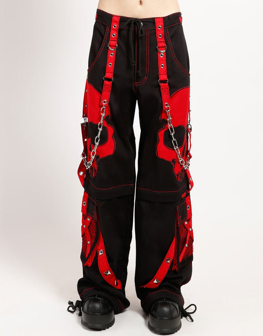 Gothic Hose Schwarz Rot – Totenkopf, Riemen, D-Ringe, Unisex Streetwear