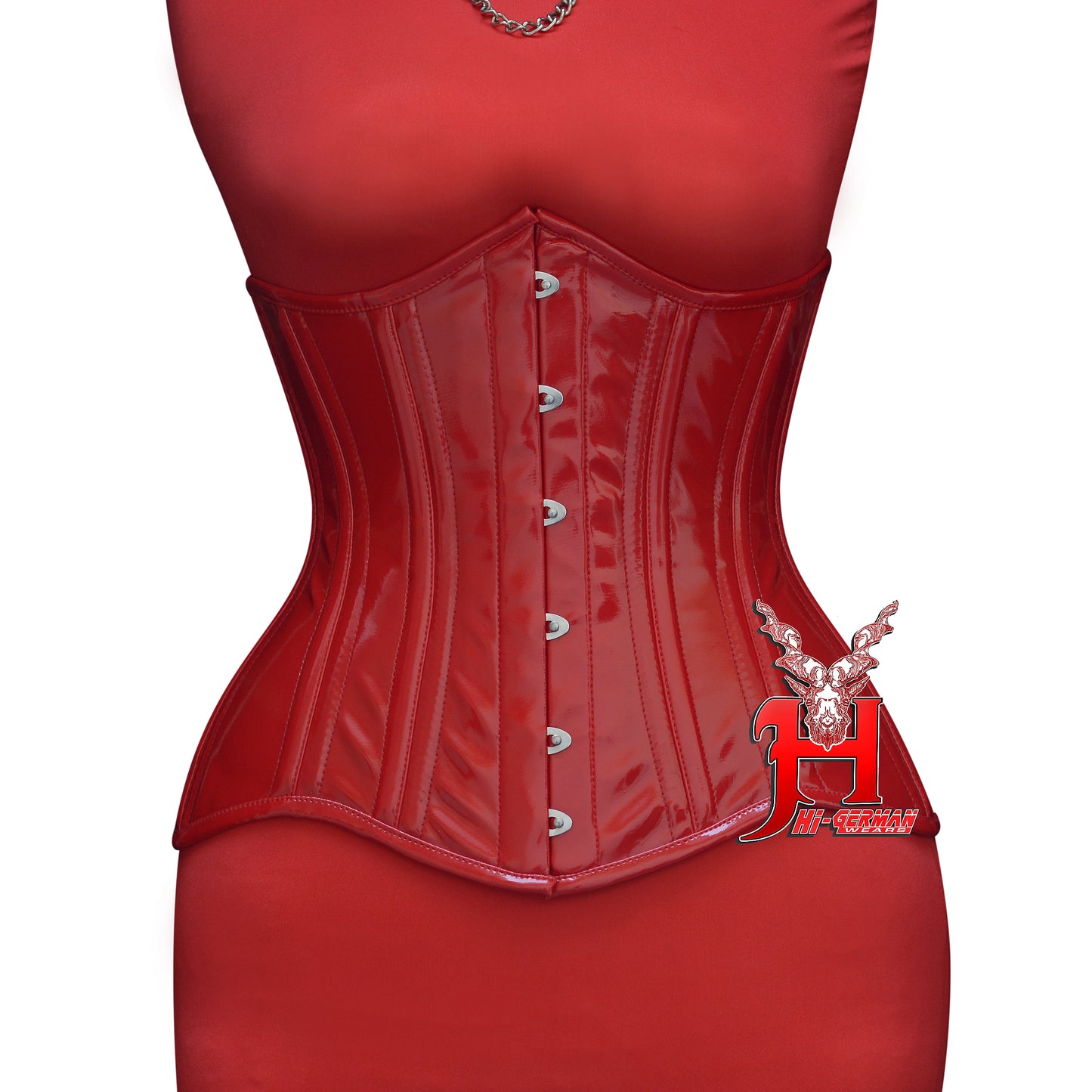 Women’s Underbust Red PVC Double Steel Boned Corset | Unterbrust Korsett Rot