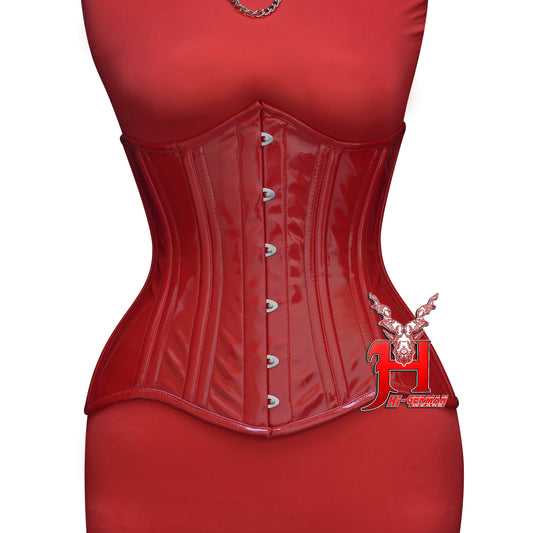 Women’s Underbust Red PVC Double Steel Boned Corset | Unterbrust Korsett Rot