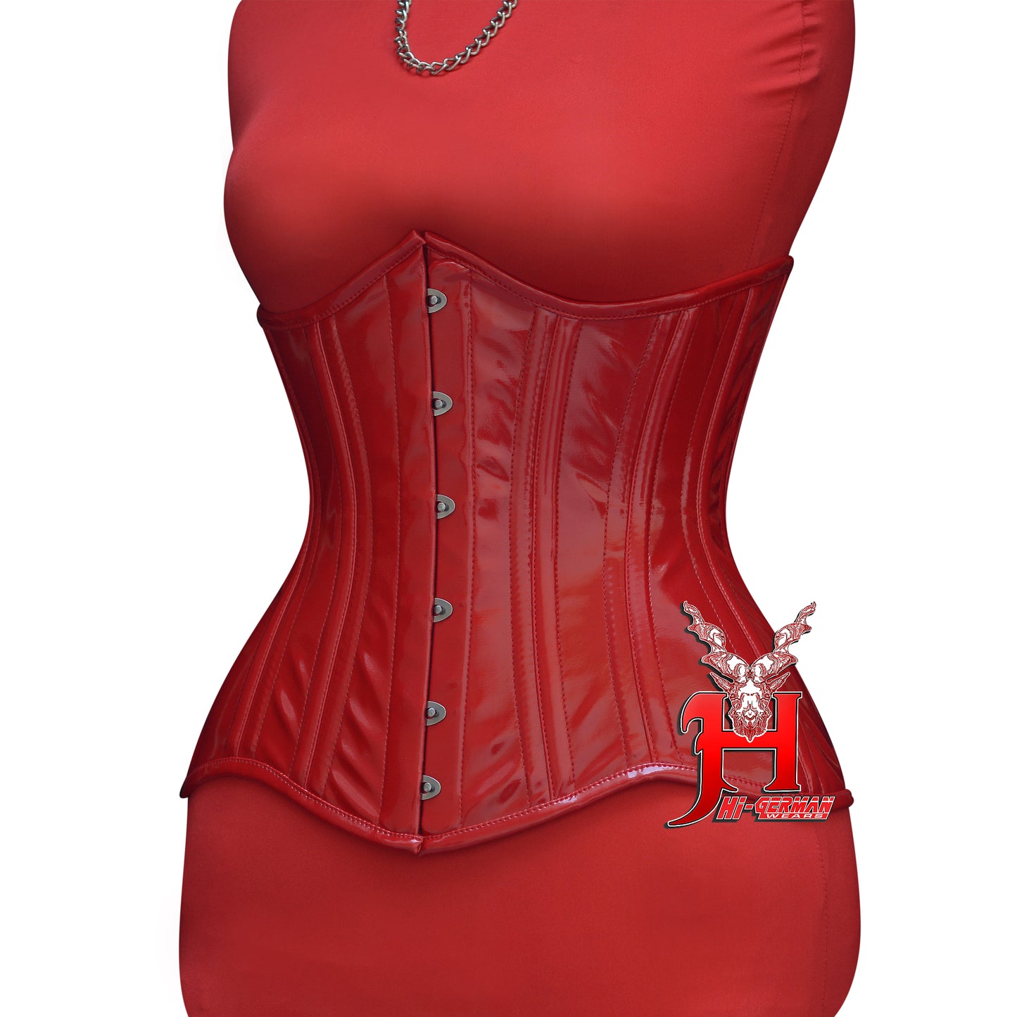 Women’s Underbust Red PVC Double Steel Boned Corset | Unterbrust Korsett Rot