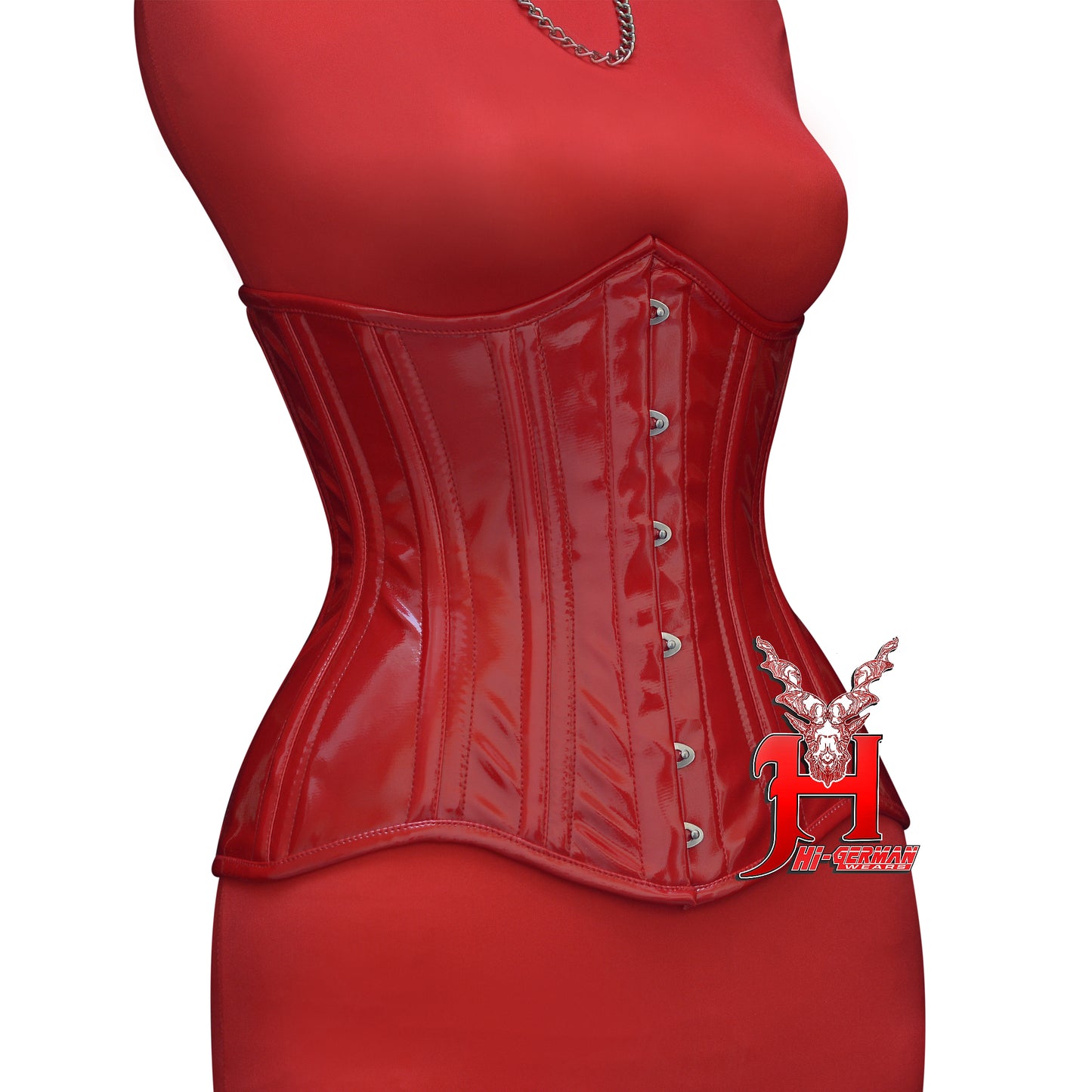 Women’s Underbust Red PVC Double Steel Boned Corset | Unterbrust Korsett Rot