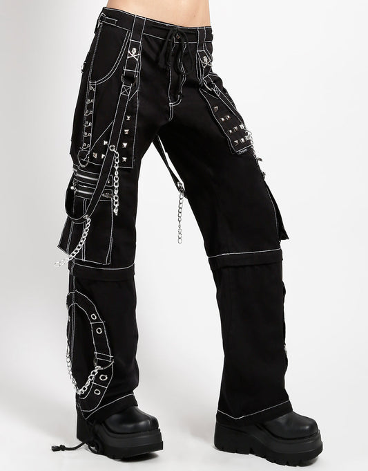 Zip-Off Hose Schwarz – Weiße Nähte, Ketten, Nieten, Slim Fit, Unisex Style