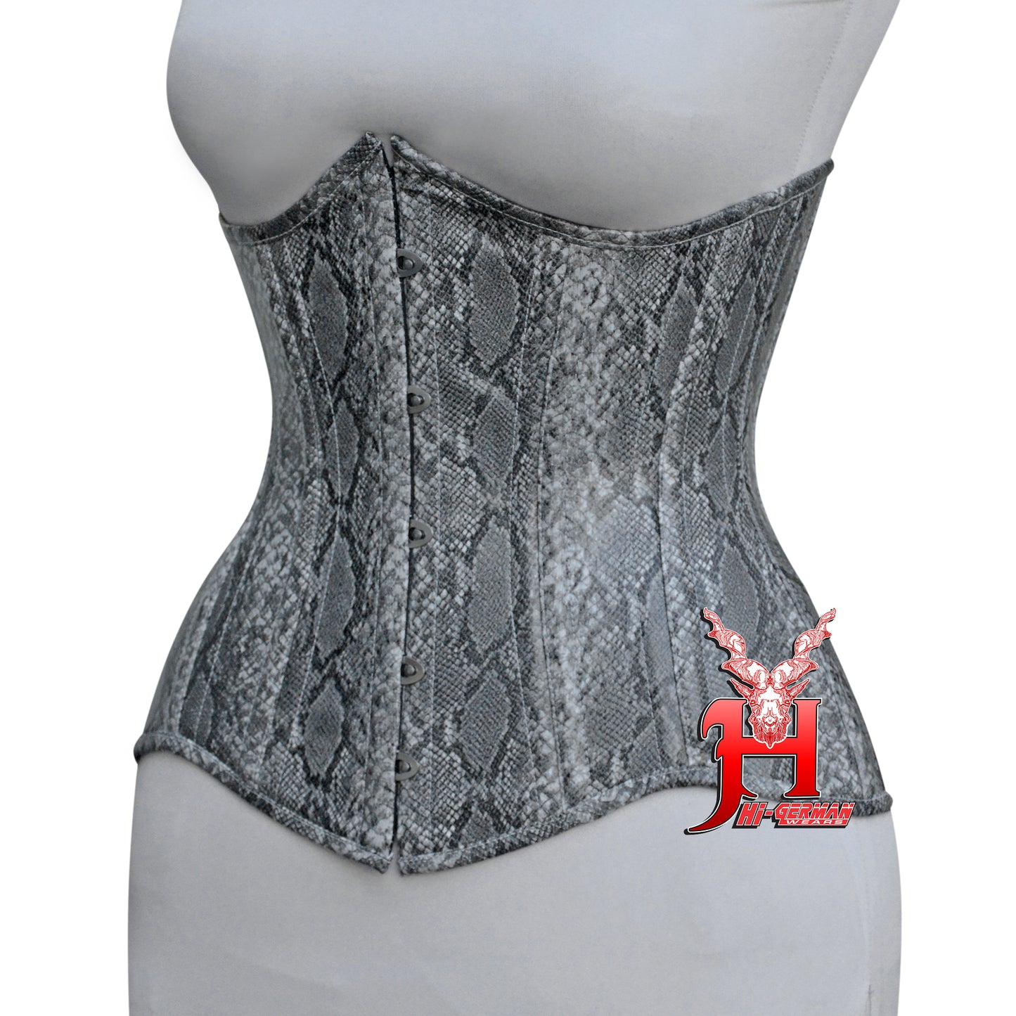Women's Heavy Duty Steel Boned Underbust Waist Training Snake Print Faux Corset