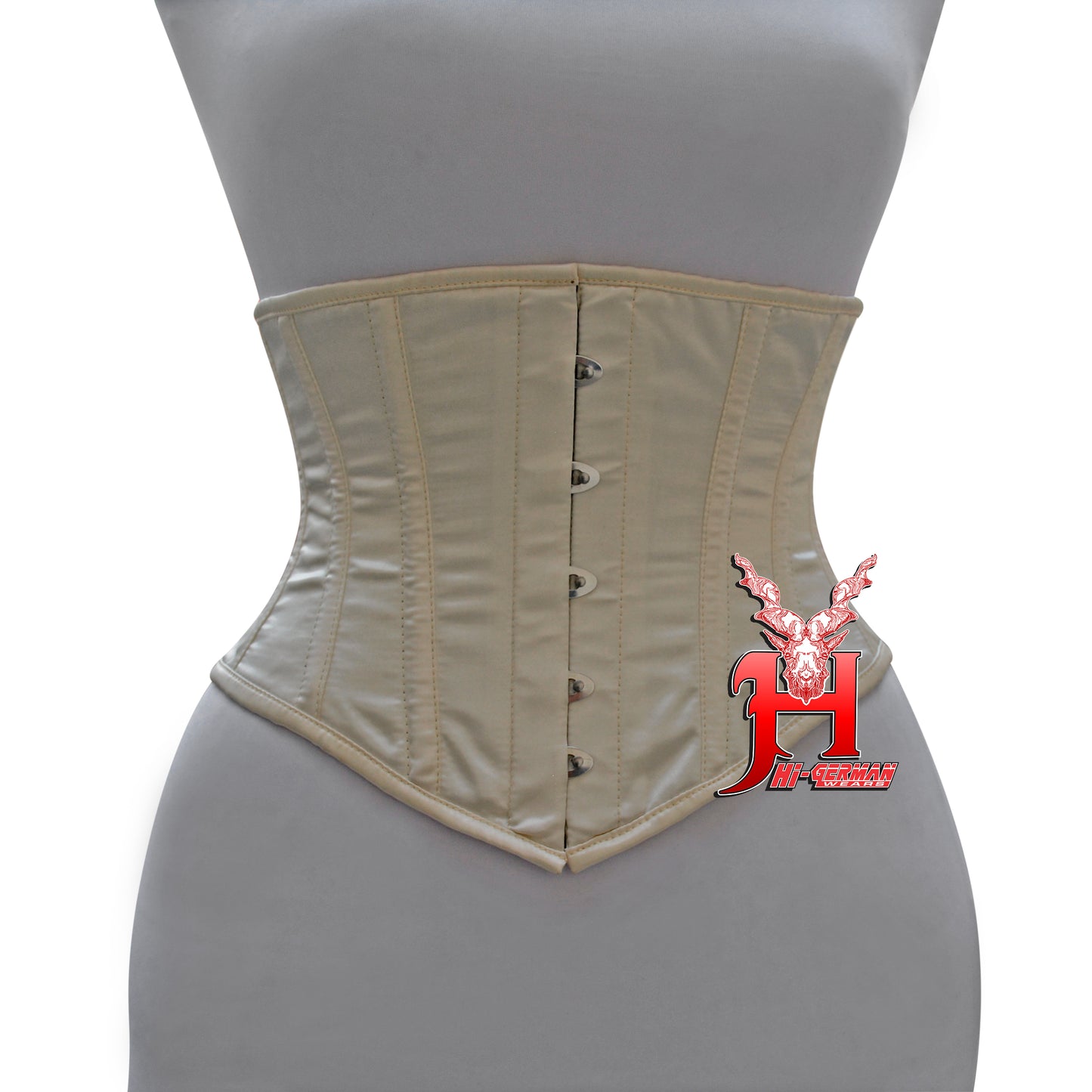 Women’s Underbust Beige Satin Corset – Stahl Unterbrust Korsett Waist Trainer
