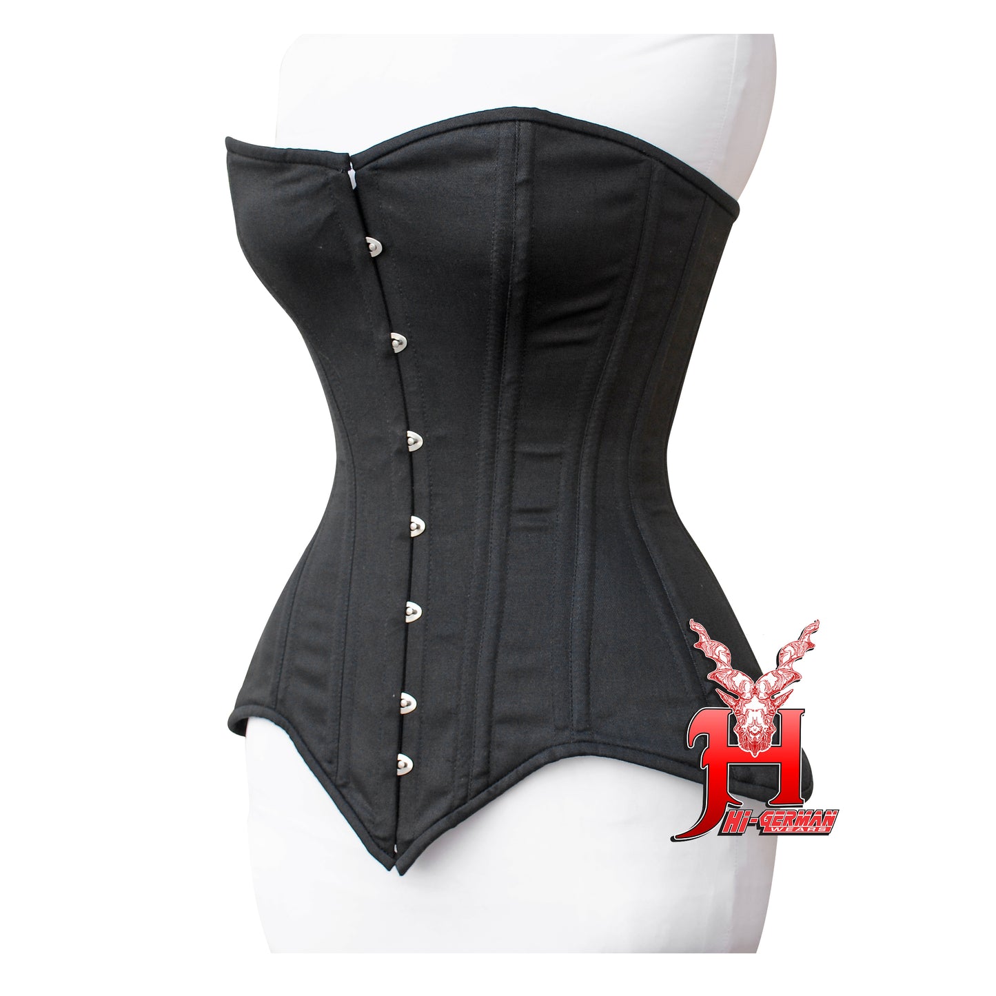 Women’s Overbust Black Cotton Corset Double Steel Boned Waist Trainer / Überbrust Korsett Damen