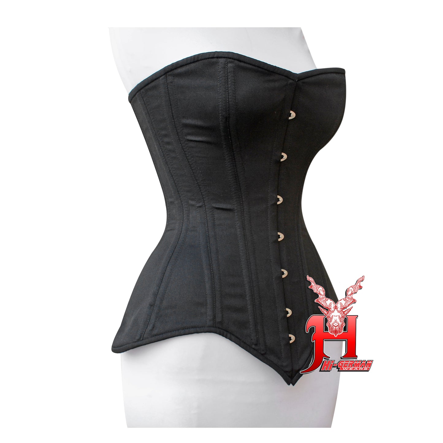 Women’s Overbust Black Cotton Corset Double Steel Boned Waist Trainer / Überbrust Korsett Damen