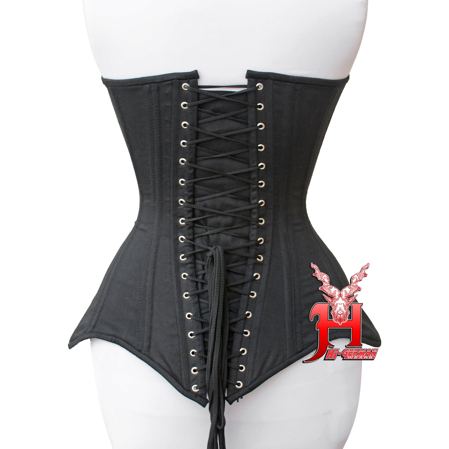 Women’s Overbust Black Cotton Corset Double Steel Boned Waist Trainer / Überbrust Korsett Damen