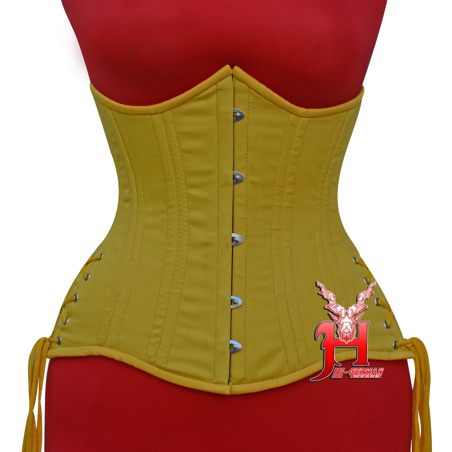 Women’s Gothic Underbust Corset – Yellow Cotton Double Steel Boned with Side Laces