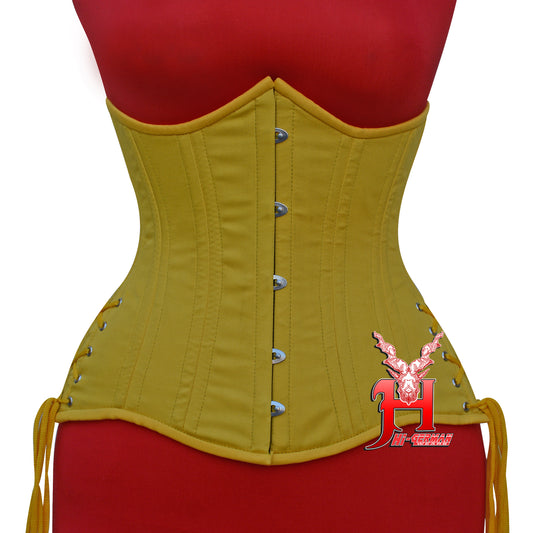 Women’s Gothic Underbust Corset – Yellow Cotton Double Steel Boned with Side Laces