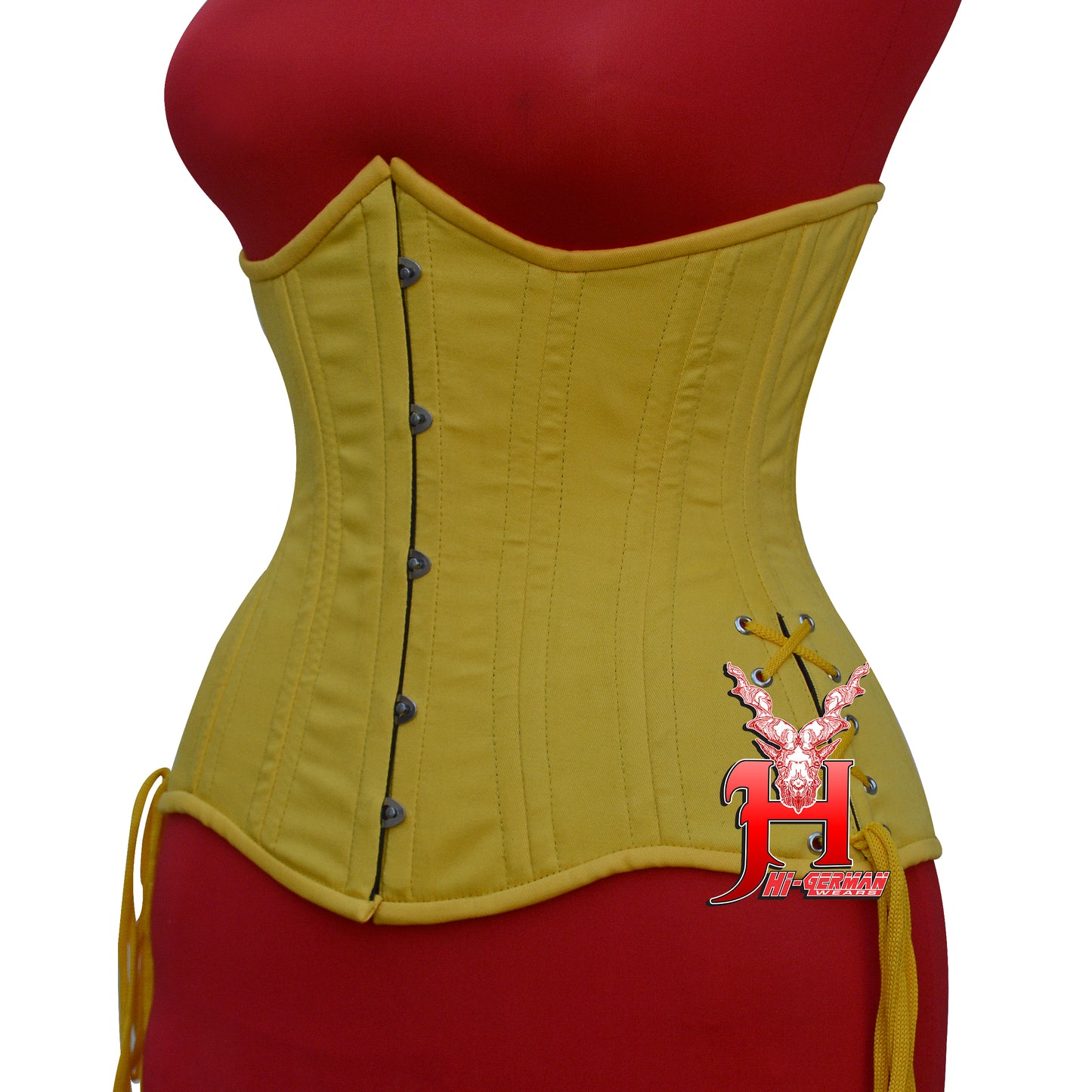 Women’s Gothic Underbust Corset – Yellow Cotton Double Steel Boned with Side Laces