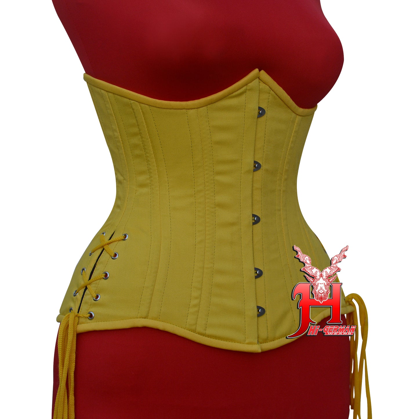 Women’s Gothic Underbust Corset – Yellow Cotton Double Steel Boned with Side Laces
