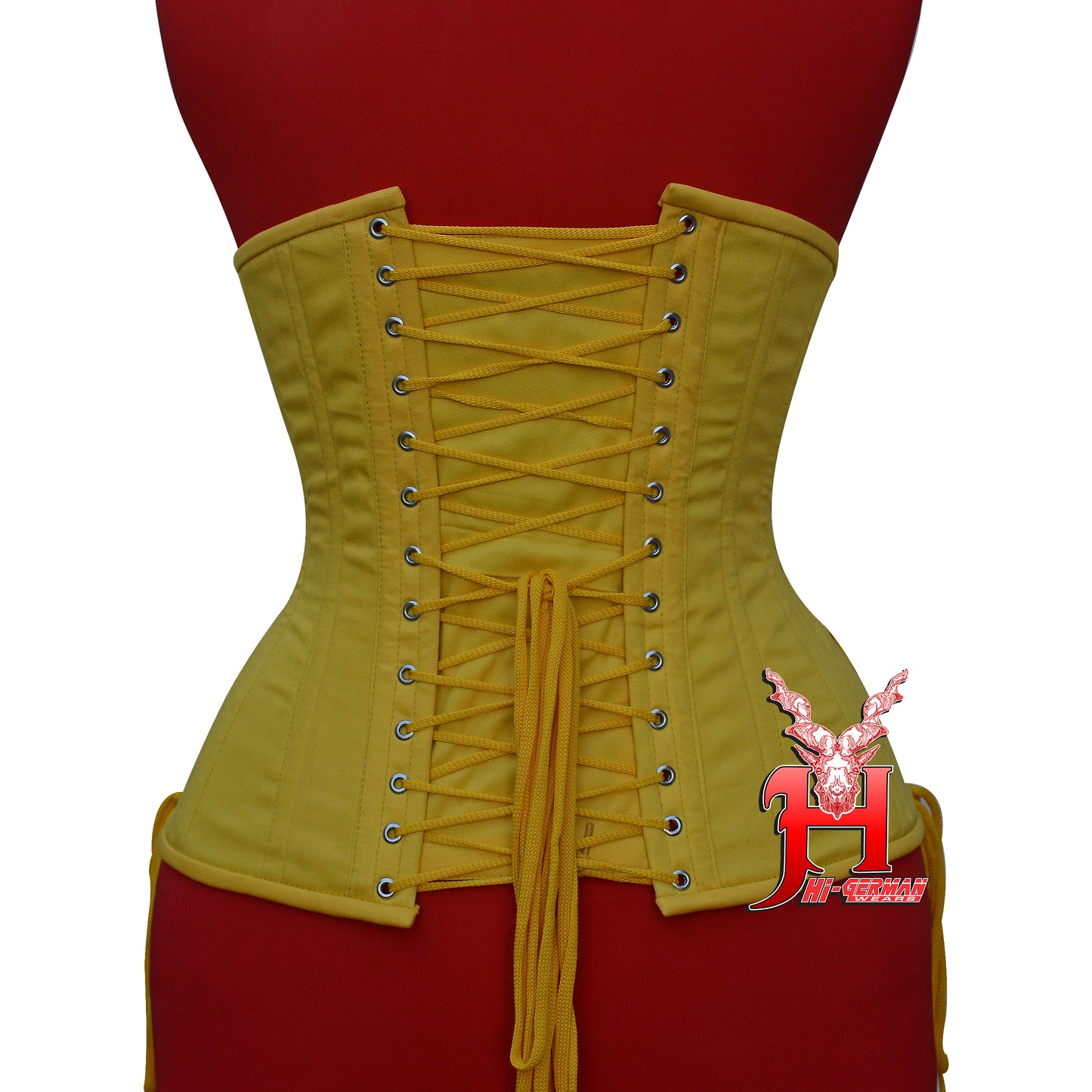 Women’s Gothic Underbust Corset – Yellow Cotton Double Steel Boned with Side Laces
