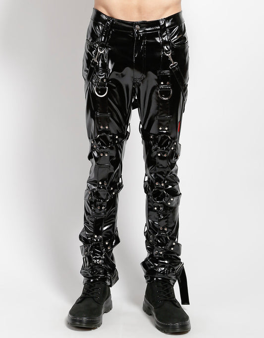 THE HARNESS PANT – PVC Hose Unisex Schwarz mit Trägern & D-Ringen