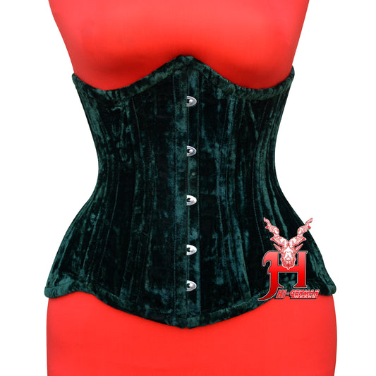 Women's Green Velvet Underbust corsets Double Steel Boned Waist Trainer christmas corset