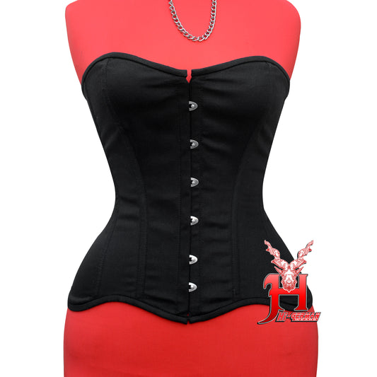 Overbust Black Cotton Steel Boned Corset Body Shaper