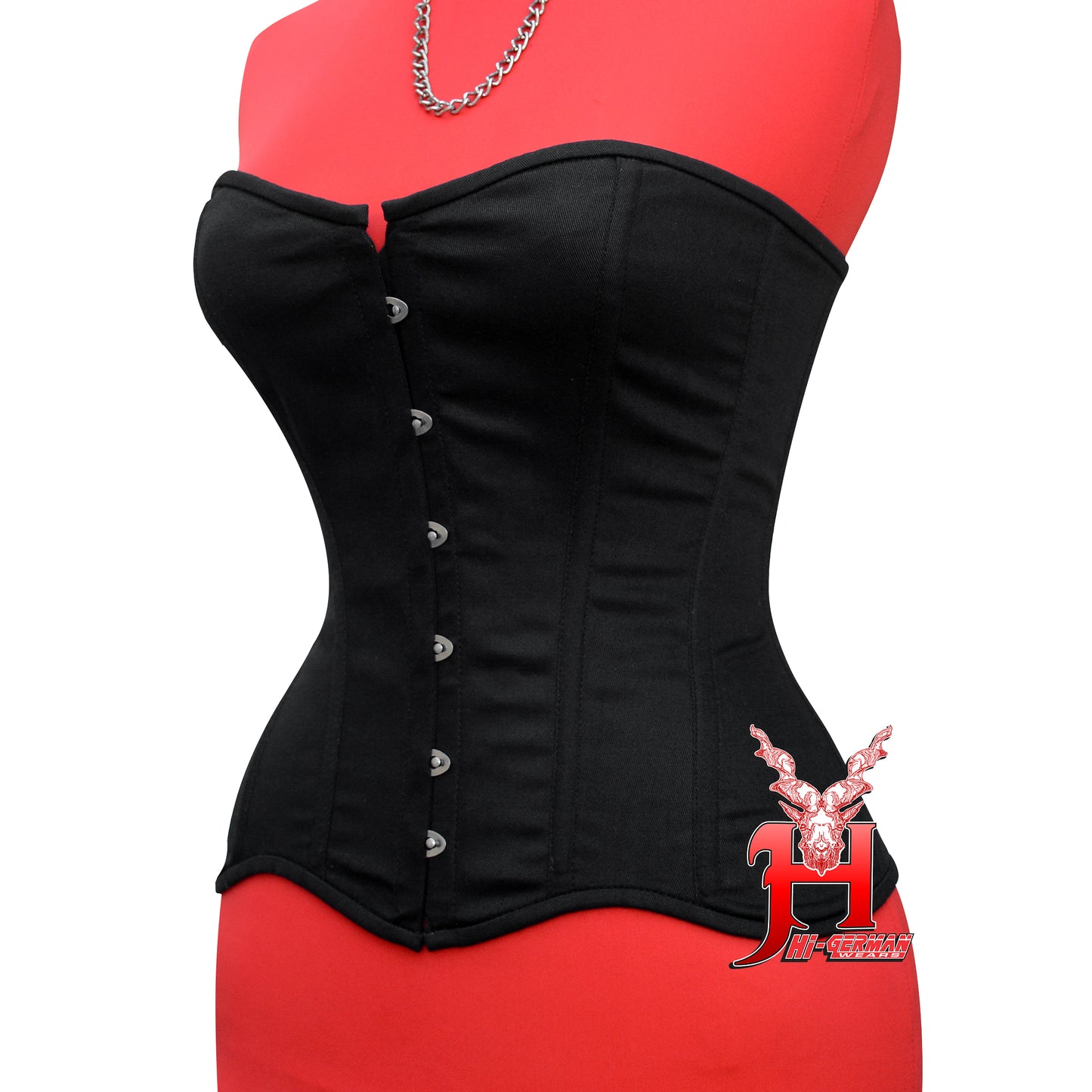 Overbust Black Cotton Steel Boned Corset Body Shaper