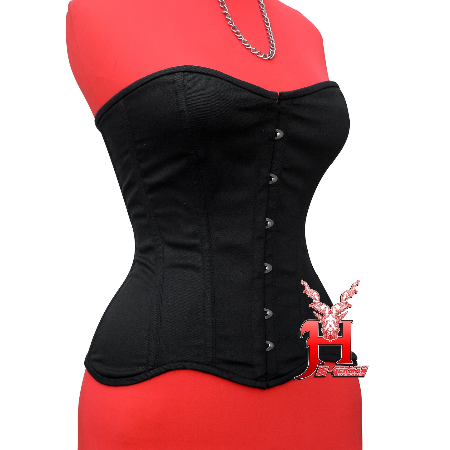 Overbust Black Cotton Steel Boned Corset Body Shaper