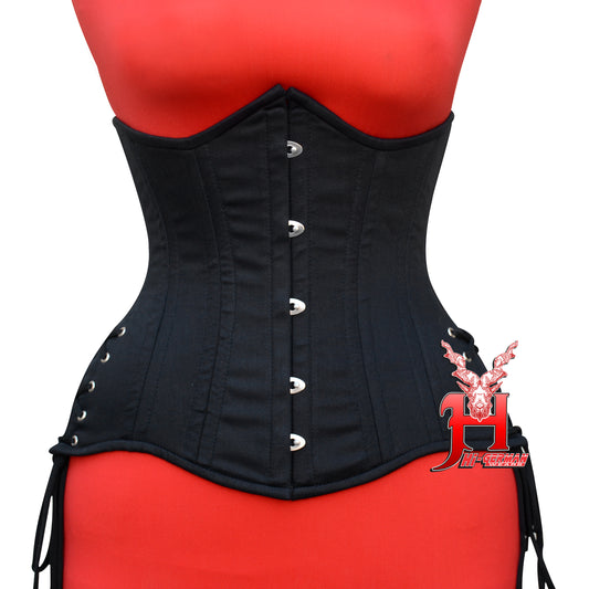Underbust Black Cotton Corset for Women – Double Steel Boned with Side Laces Gothic Waist Trainer / Unterbrust Korsett Damen