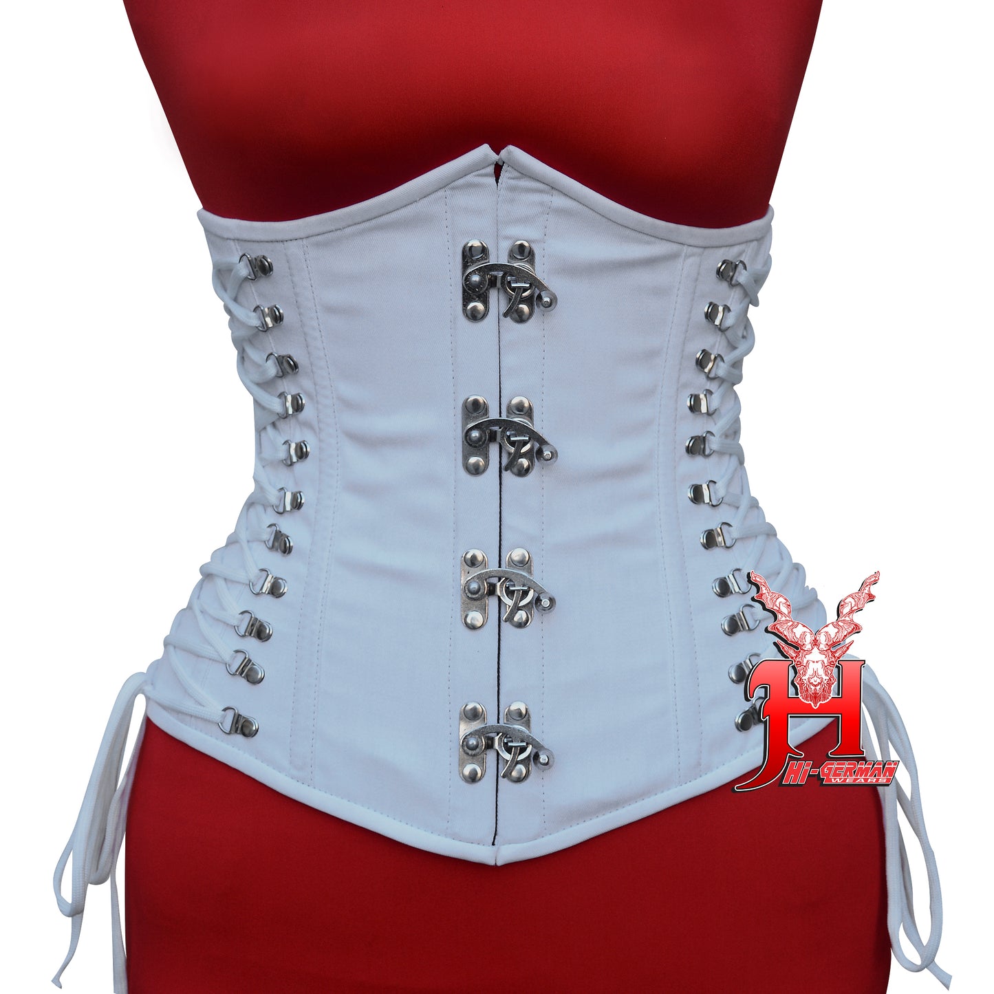 Women’s Underbust White Cotton Corset Steel Boned Front Clasp Waist Trainer / Unterbrust Korsett Damen