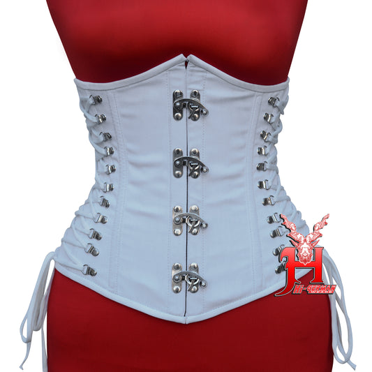 Women’s Underbust White Cotton Corset Steel Boned Front Clasp Waist Trainer / Unterbrust Korsett Damen