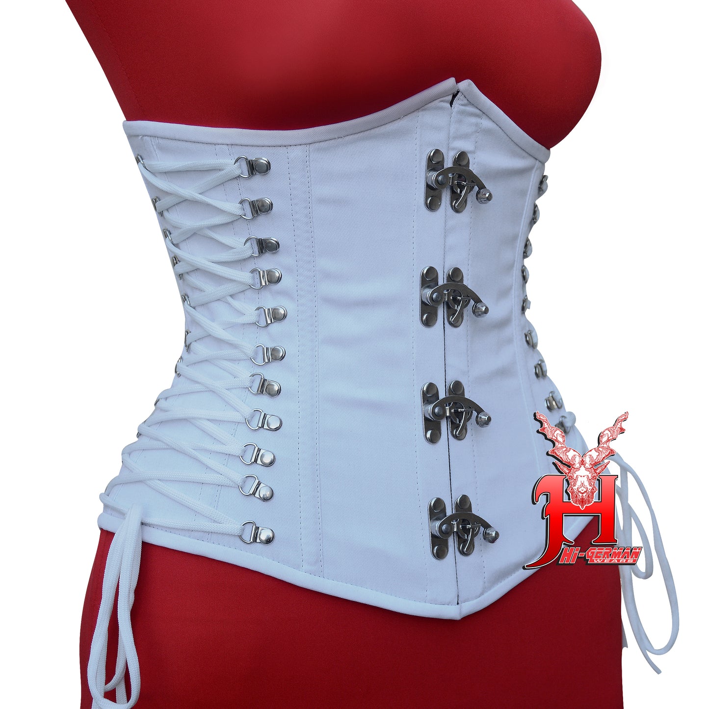 Women’s Underbust White Cotton Corset Steel Boned Front Clasp Waist Trainer / Unterbrust Korsett Damen