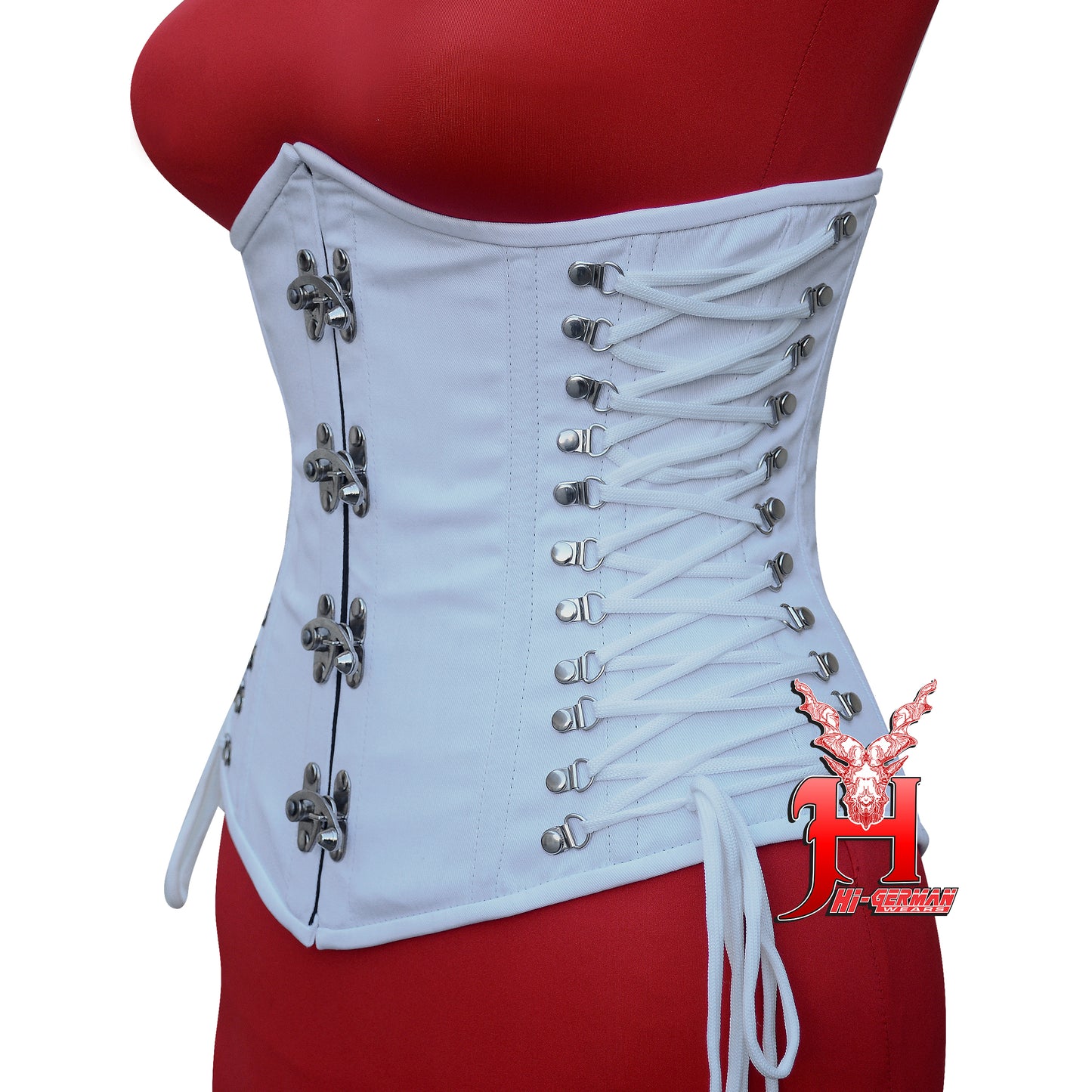 Women’s Underbust White Cotton Corset Steel Boned Front Clasp Waist Trainer / Unterbrust Korsett Damen