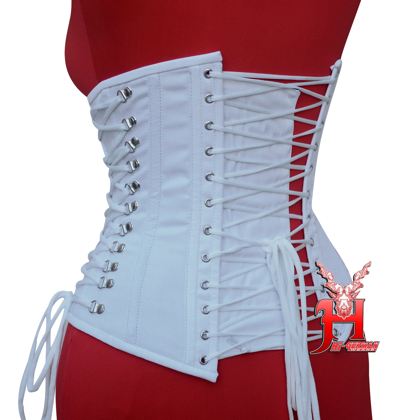 Women’s Underbust White Cotton Corset Steel Boned Front Clasp Waist Trainer / Unterbrust Korsett Damen